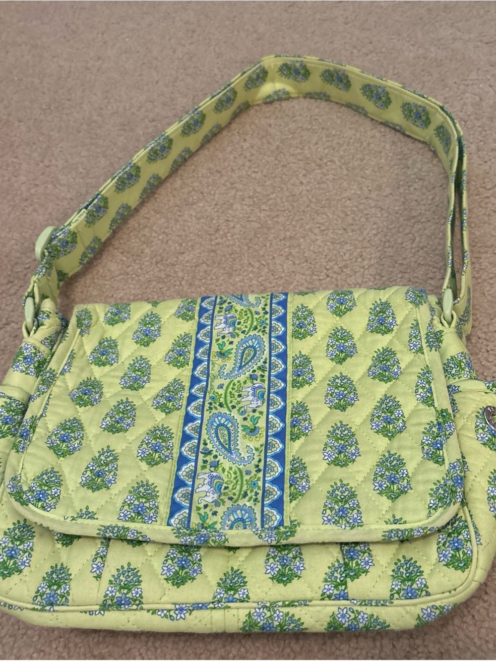 Vera Bradley Lime Green Quilted Paisley & Floral Shoulder Bag